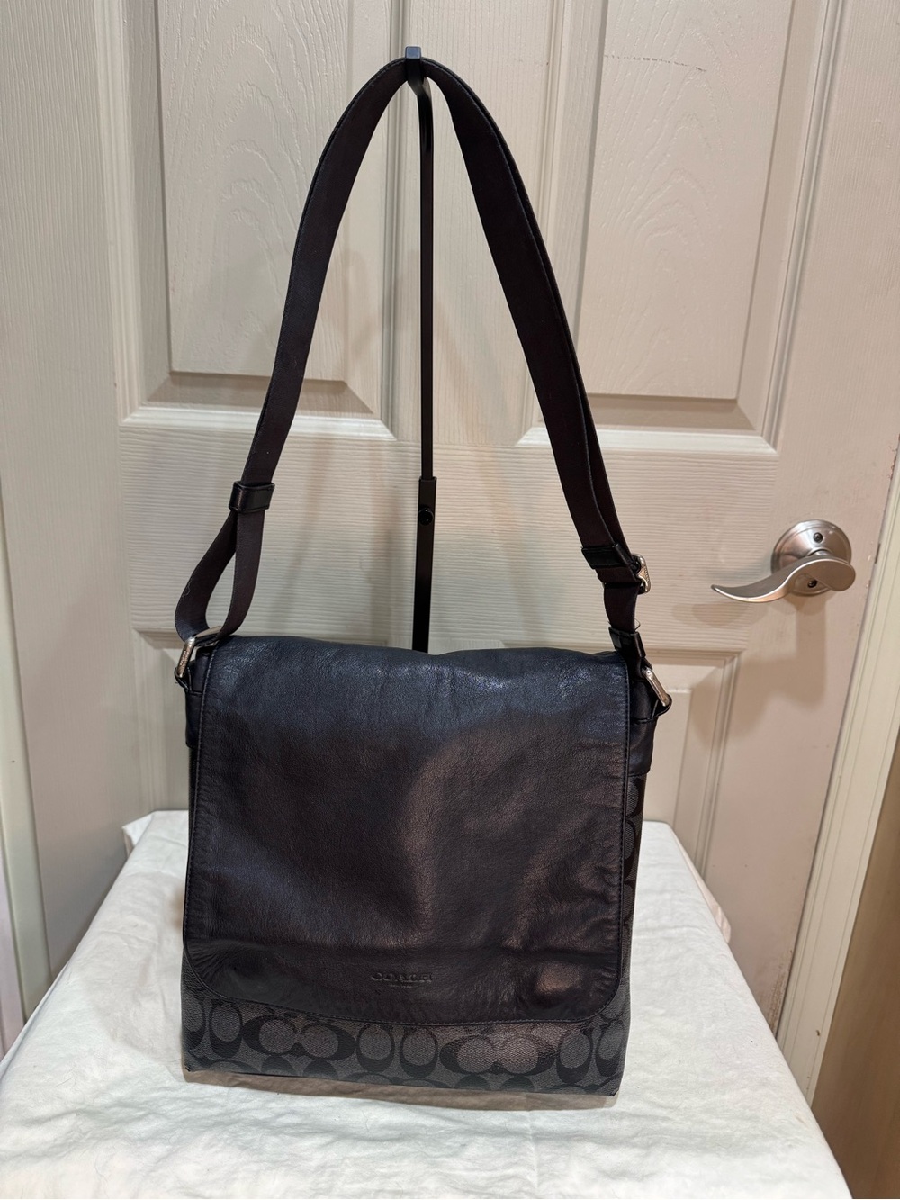 Coach F54771 Charles Messenger Bag Black Signature Canvas Leather Crossbody
